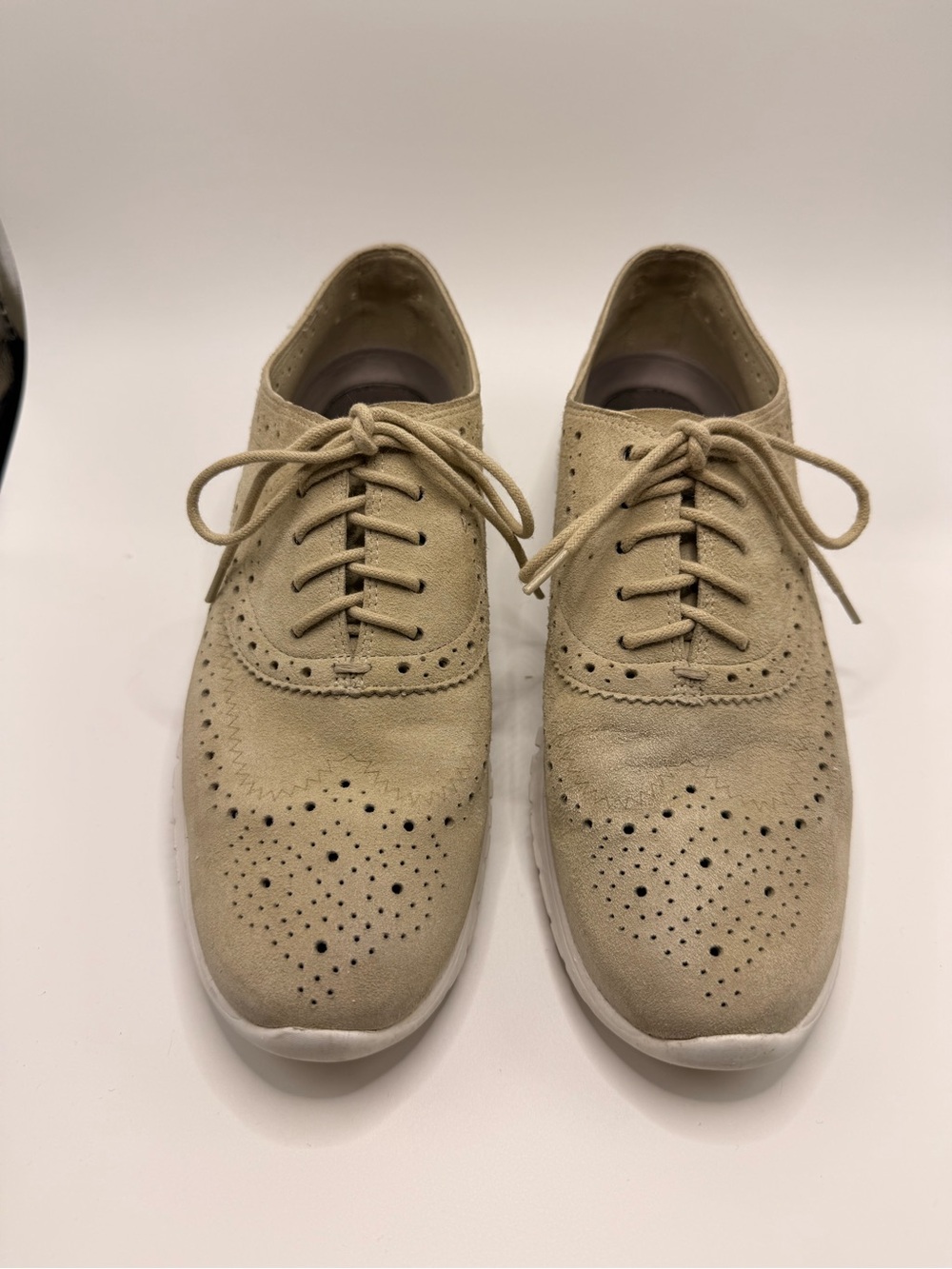 Cole Haan Tan Suede Brogue Lace-Up Sneakers